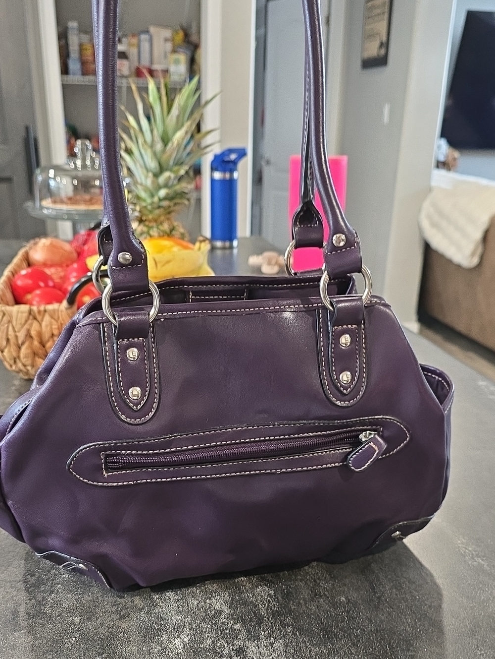Rosetti Plum Purple PVC Shoulder Bag Double Strap Front Zip Pocket - Picture 2 of 6